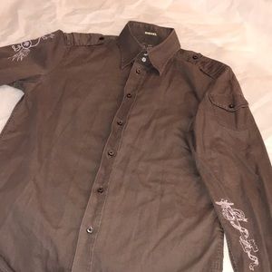 Brown diesel long sleeves shirt with tattoo design